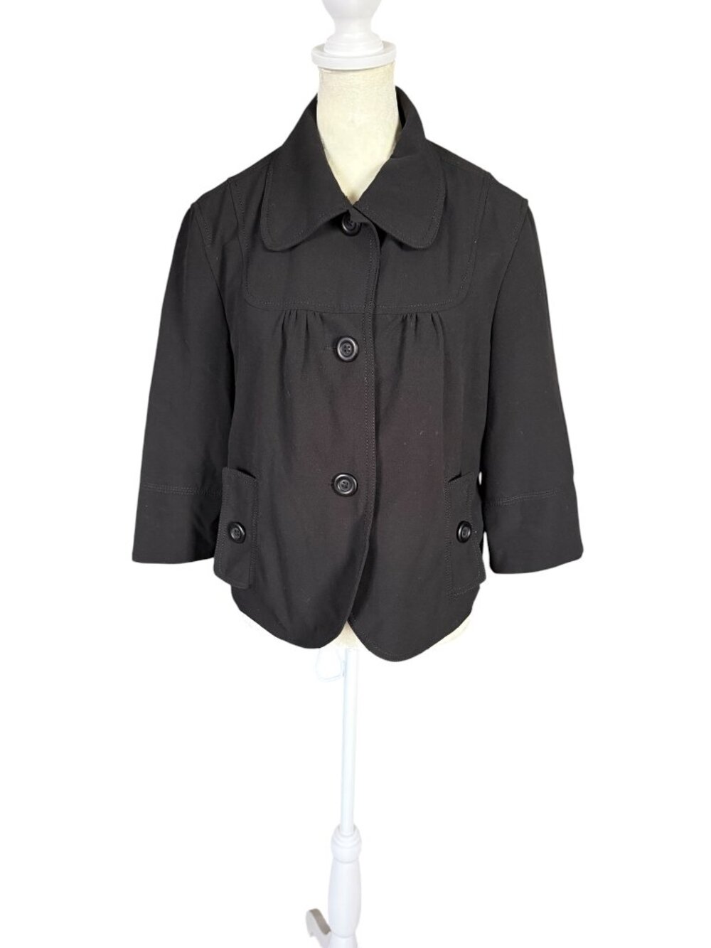 Larry Levine Stretch black collared button down 3/4 sleeve jacket size medium